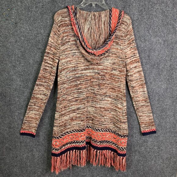 MAURICES Open Style Fringe Aztec Inspired Hooded Long Line Cardigan Sweater Sz M - Picture 7 of 15